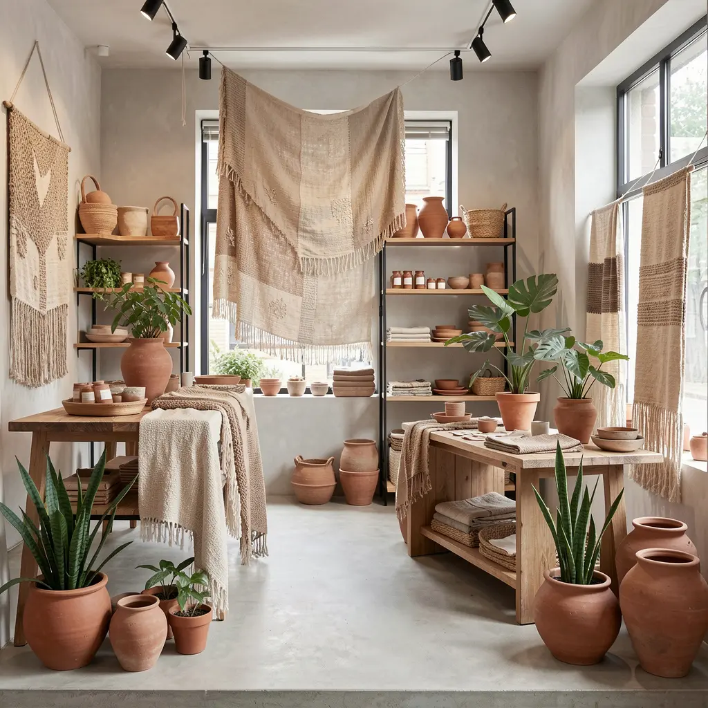 Modern handicraft boutique interior with artisan goods